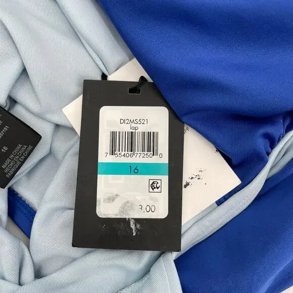 DKNY Lapis Swimsuit Size 16 Plunge Colorblock One Piece Plus Curvy Swim Blue NWT - Picture 6 of 16